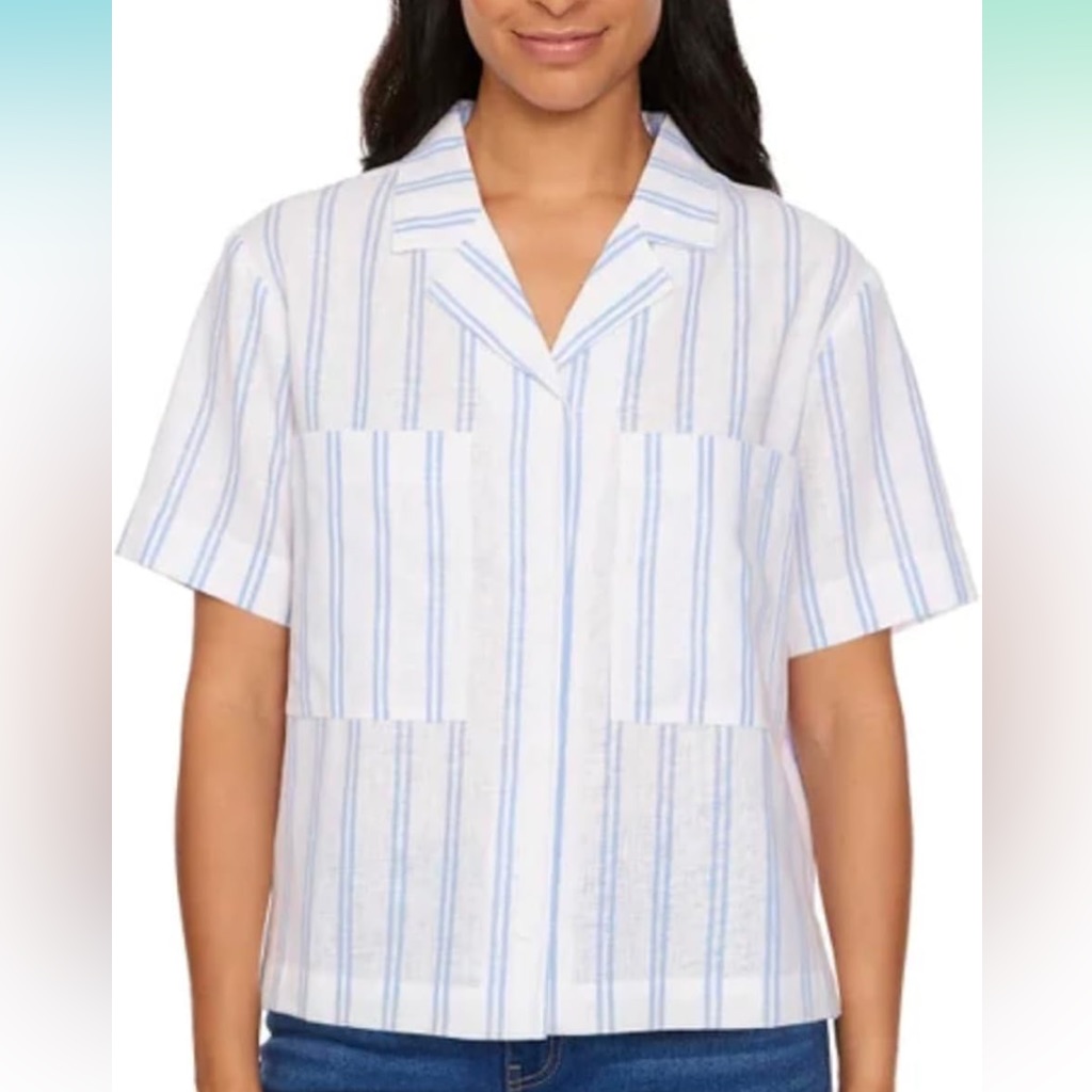 Buffalo David Bitton White And Blue Striped Blouse